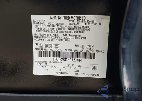 2017 Ford Taurus Limited from USA, damaged, VIN 1FAHP2F83HG123484